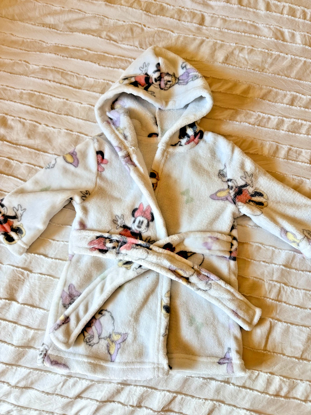 Disney Baby Minnie Mouse Daisy Duck Fleece Hooded Bathrobe Robe 0-12 Month